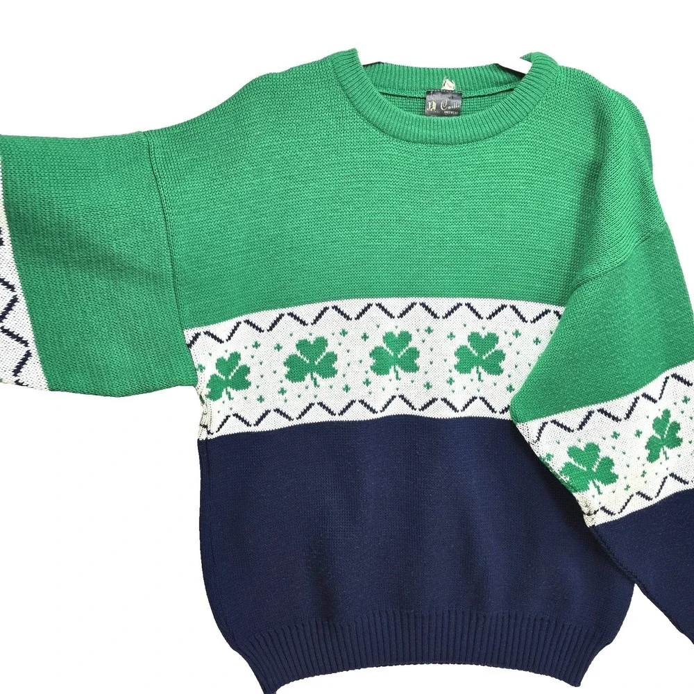 Vtg Blarney Castle Ireland Shamrock‎ Knit Sweater Mens L Green St Patricks Day